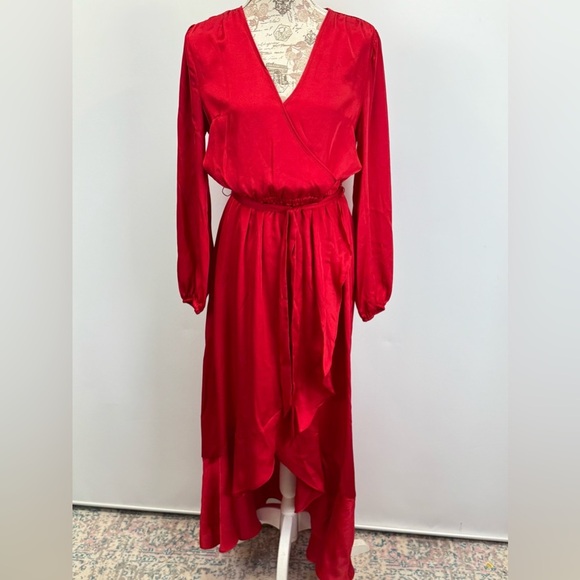 INC International Concepts Cranberry red surplice ruffle hem midi dress size M - Picture 4 of 16